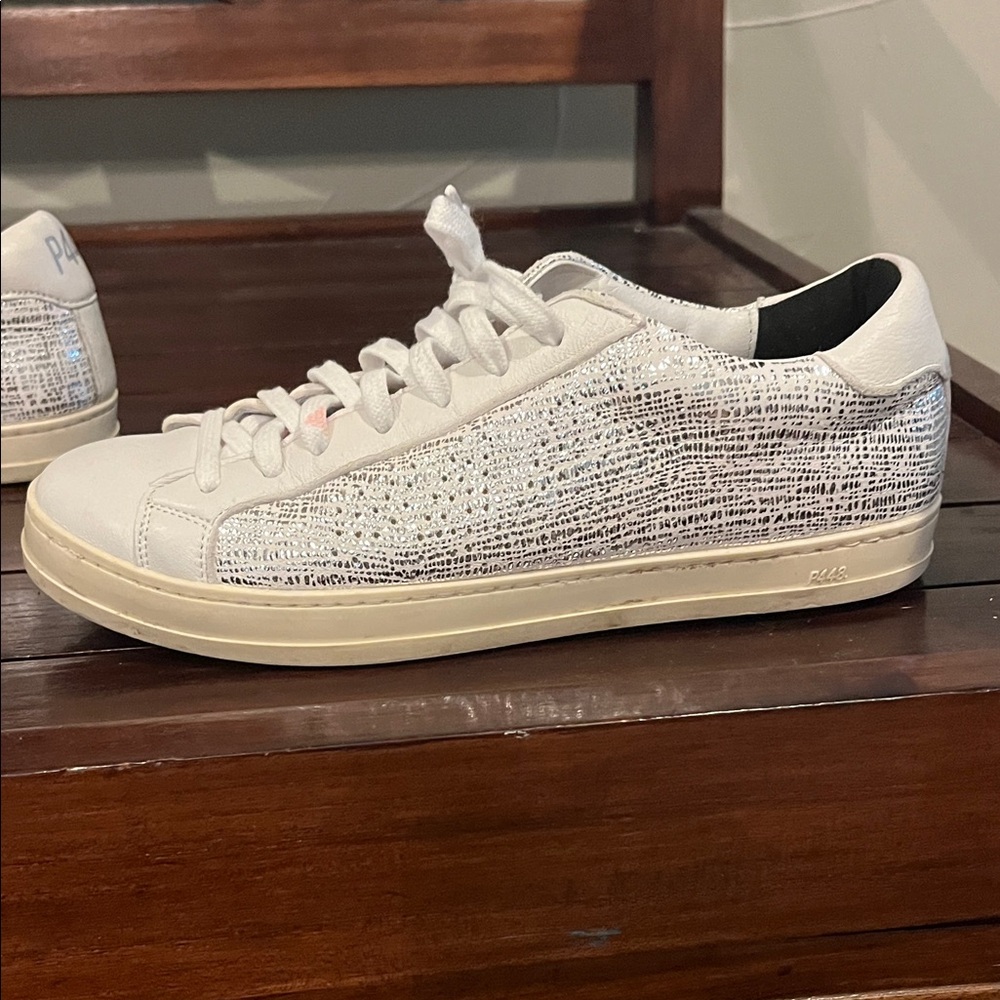 P448 Women's White and Silver Textured Sneakers - Picture 15 of 16